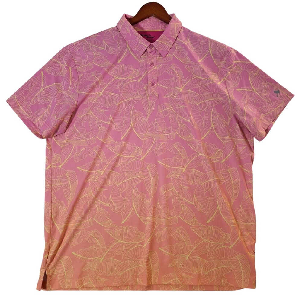 Birdie Bound Polo Golf Shirt Blue Geometric Leaf XL Pink Orange Yellow